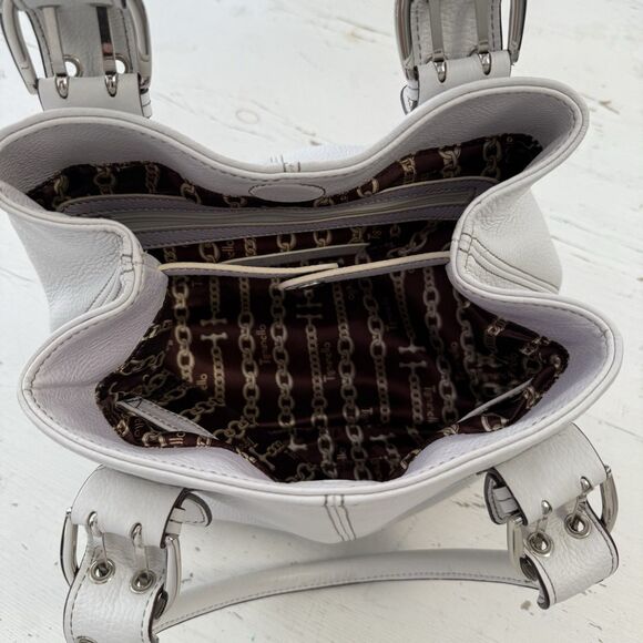 Tignanello Perfect 10 Shopper Tote White Pebbled Leather Handbag Satchel - Picture 11 of 16